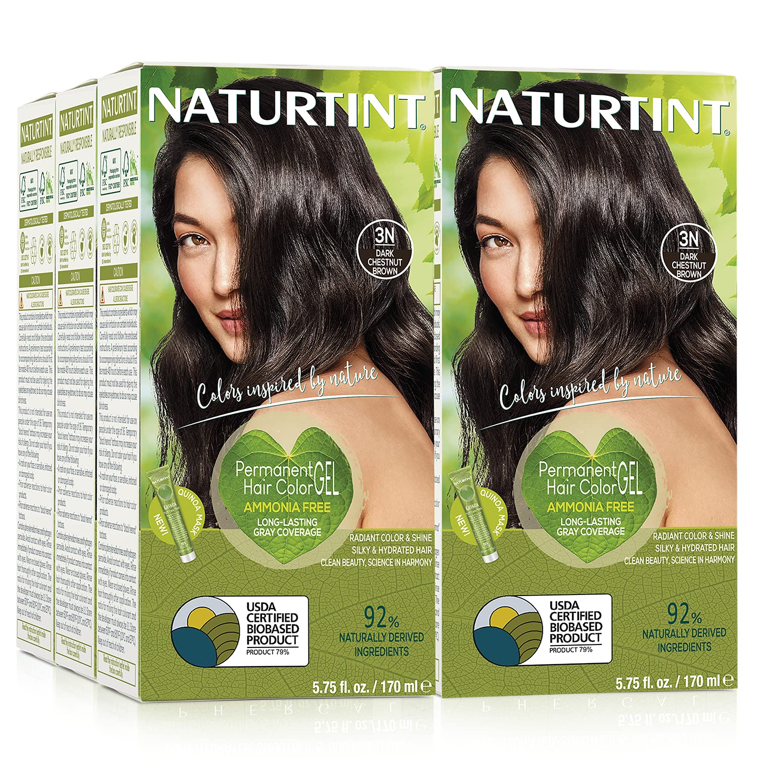 Naturtint Permanent Hair Color 3N Dark Chestnut Brown (Pack of 6), Ammonia Free, Vegan, Cruelty Free, up to 100% Gray Coverage, Long Lasting Results