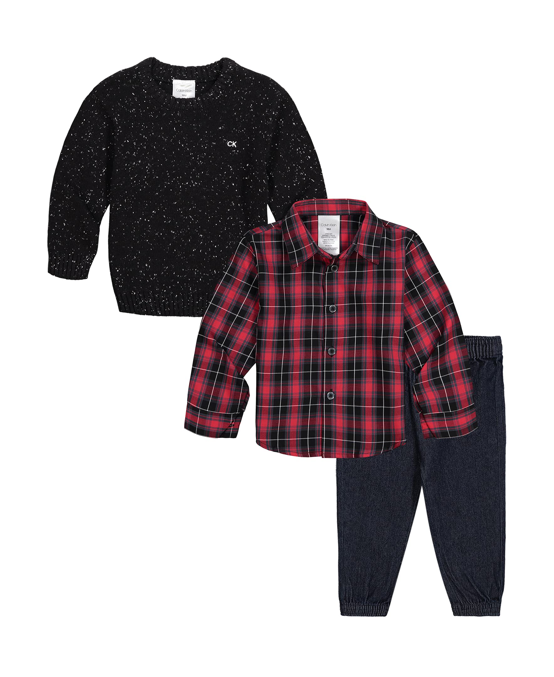 Calvin Klein baby-boys 3-piece Sweater Set With Matching Button-down Shirt and Pants