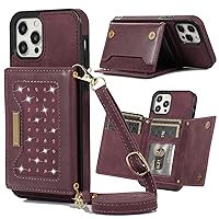 XYX Wallet Case for iPhone 12 Pro Max 6.7 Inch, Crossbody Strap PU Leather RFID Blocking Credit Card Holder Card Cases Women Girl with Adjustable Lanyard for iPhone 12 Pro Max, Wind Red