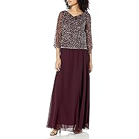 J Kara Women's 3/4 Sleeves Long Beaded Gown with Cowl Neck
