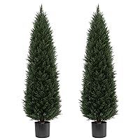 5ft Artificial Topiary Tree Set of 2 Artificial Cedar Trees UV Resistant Bushes Potted Plants Artificial Outdoor Tree for Indoor Outdoor Front Porch Garden