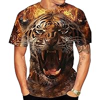 Men's Planet Top 3D Printed T-Shirt Shirt Casual Short-Sleeved T-Shirt Animal Print Tiger Roaring