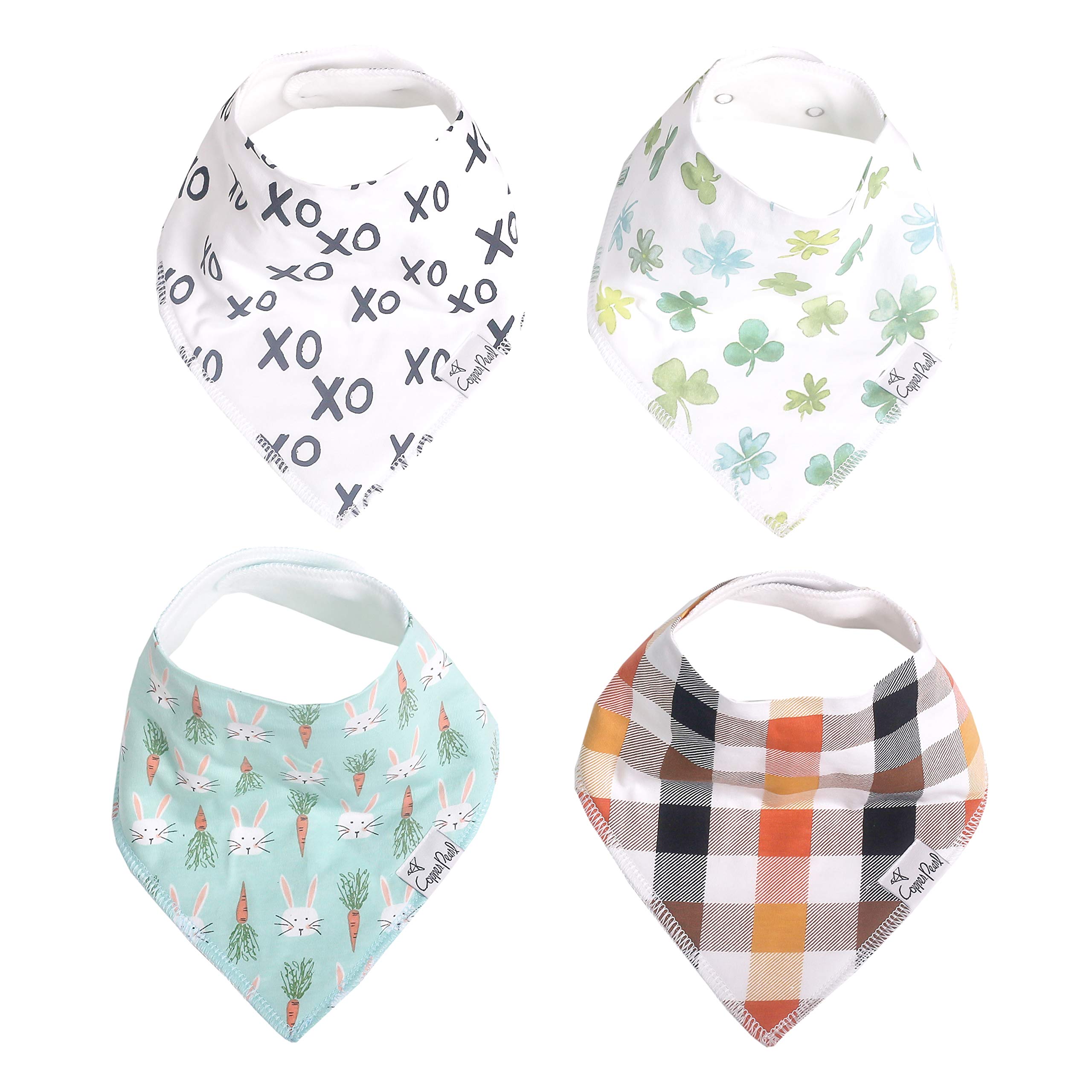 Copper Pearl Baby Bandana Drool Bibs for Drooling and Teething 4 Pack Gift Set “Holiday