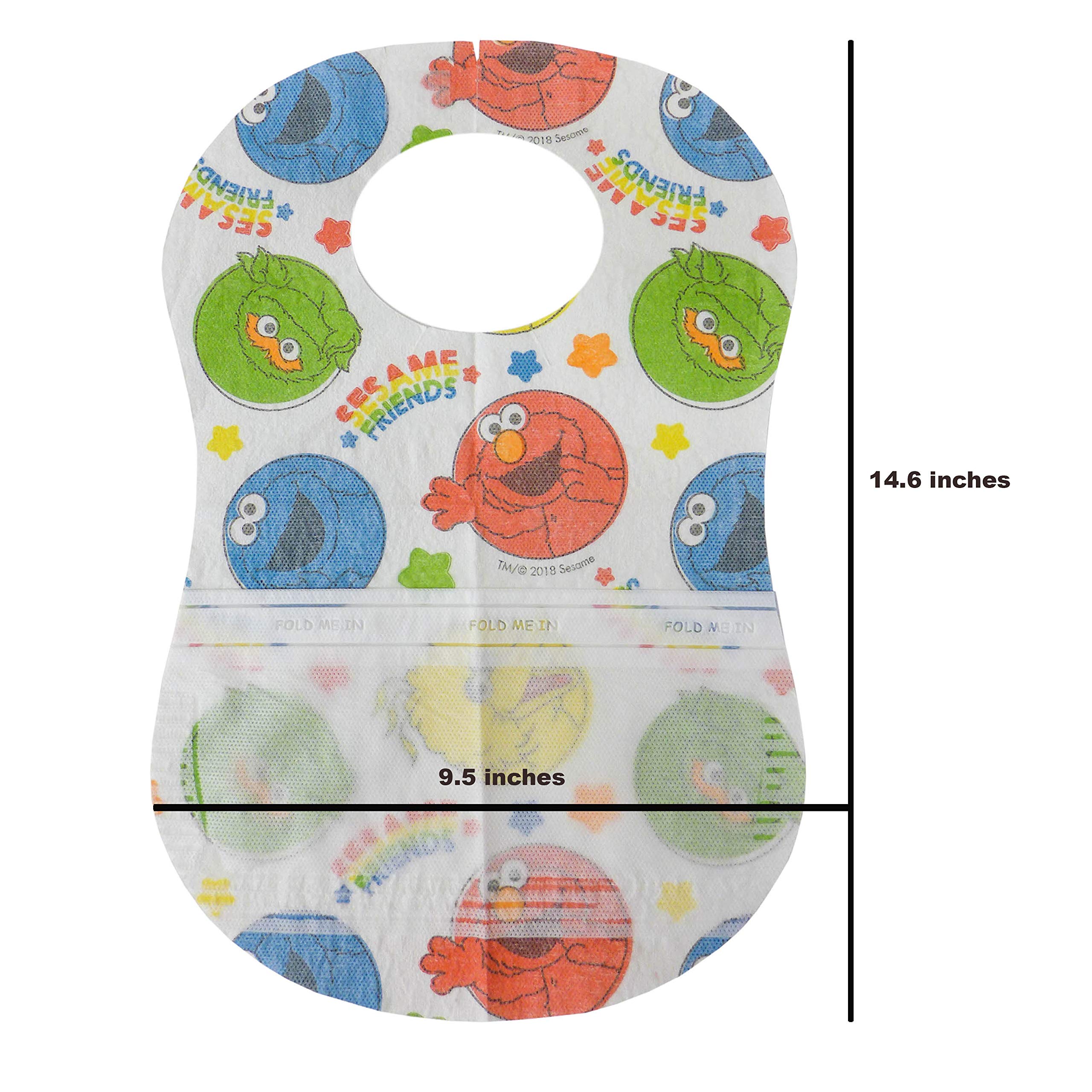 Bibsters Sesame Street Large Disposable Bibs with Patented Crumb-Catcher, Leakproof Liner, and Reusable Fastener -Age 6 Months and Up 32 count (Pack of 1)