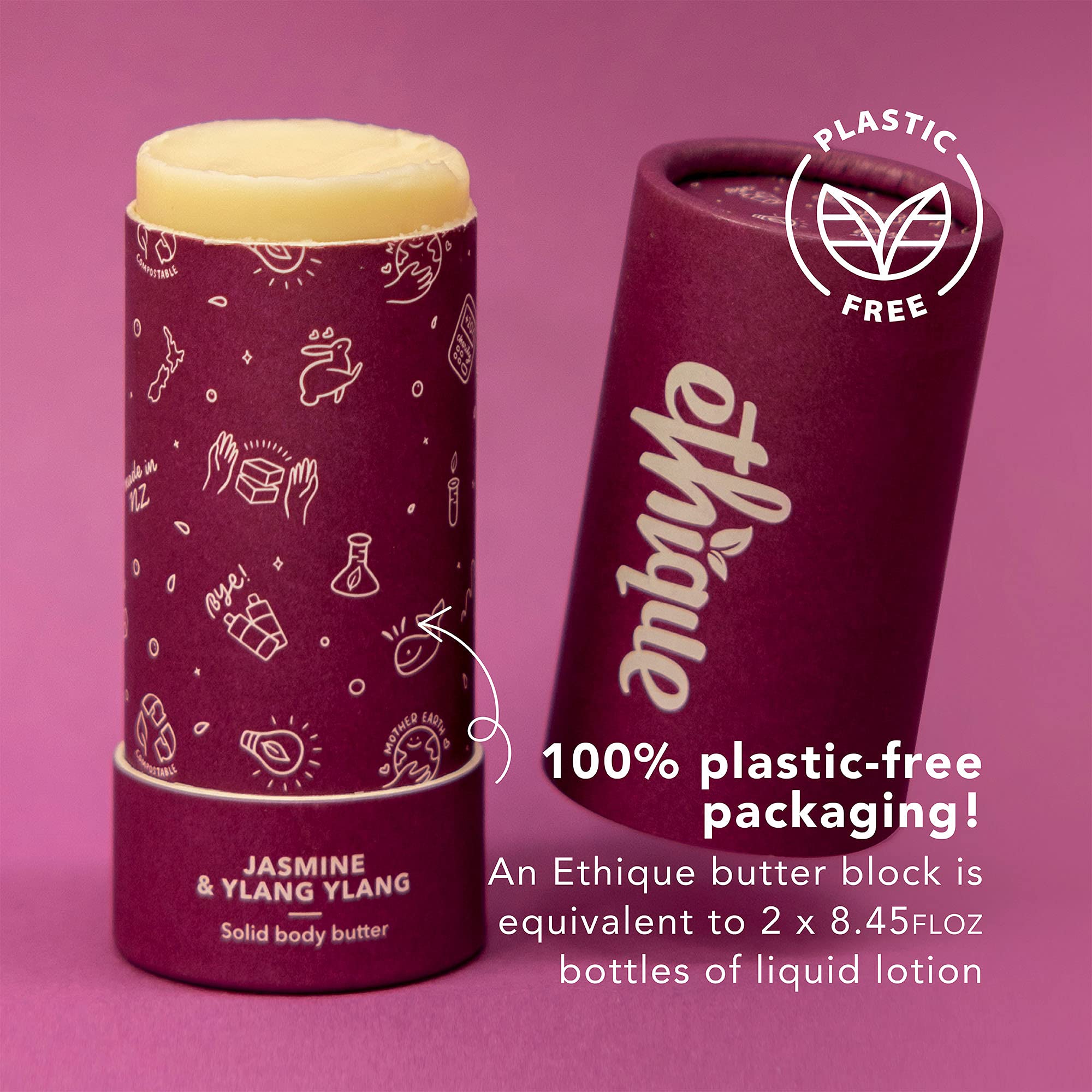 Ethique Nourishing Jasmine & Ylang Ylang Butter Block - Moisturizing Tube - Plastic-Free, Vegan, Cruelty-Free, Eco-Friendly, 3.53 oz (Pack of 1)