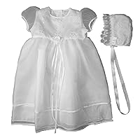 White Sheer Organza Christening Gown with Embroidered Bodice
