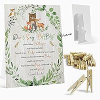 Don't Say Baby Clothespin Game Sign (8×11），Woodland Animal Baby Shower Game Decoration Set（1 Sign + 50 Mini Clothespins)，Gender Neutral Boy Girl Baby Shower