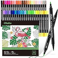 Ohuhu Markers Brush Tip 48-colors with 36-sheet Coloring Book - Double Tipped Markers for Adults Coloring Books - Art Marker Set Bundles with 100% Bleed-proof Coloring Pages - Fine & Brush Dual Tips
