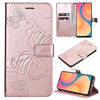 XYX Wallet Case for Honor X8b LLY-LX1 LLY-LX2 LLY-LX3, Embossed Butterfly PU Leather Case Flip Protective Phone Cover with Card Slots and Kickstand, Rose Gold