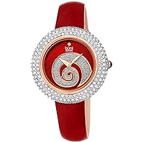 Burgi Swarovski Crystals Dial - Unique Sparkle Swirl Mother of Pearl On Dial - Genuine Leather Strap Women's Watch - BUR209