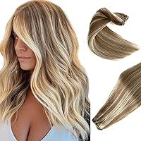 Sew in Hair Extensions Real Human Hair, Weft Hair Extensions Human Hair Bundles 24 Inch 120G Golden Blonde Balayage Blonde Hand Tied Weft Hair Extensions Human Hair Weave Bundles for Women