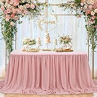 14FT Chiffon Table Skirt Sheer Tablecloth for Wedding 1st Baby Girl Birthday Party Bridal Shower Decoration Dusty Rose