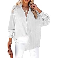 Dokotoo Womens V Neck Striped Button Down Shirts Long Sleeve Tunic Tops