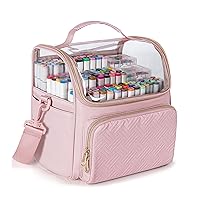 Large Marker Organizer Case for 180 Markers, Marker Storage Bag for Markers, Paint Brushes, Colored Pencils or Other Art Supplies with Dividers and Shoulder Strap, Pink (Patented Design)