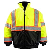 OccuNomix LUX-350-B2X-Y2X High Visibility 2-in-1 Quilted Two-Tone Black Bottom X Back Bomber Jacket with Zip-Out Quilted Liner and 7 Pockets, Class 3, 100% ANSI Polyester, 2X-Large, Yellow