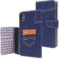 プラタ Plata iPhone Xs Max Case Notebook Type Check Denim Notebook Type Case Unisex Pocket Flap Card Storage [B]