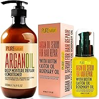 PURE NATURE Moroccan Argan Oil Conditioner and Moroccan Argan Oil Hair Serum with Biotin, Castor Oil, Rosemary Oil