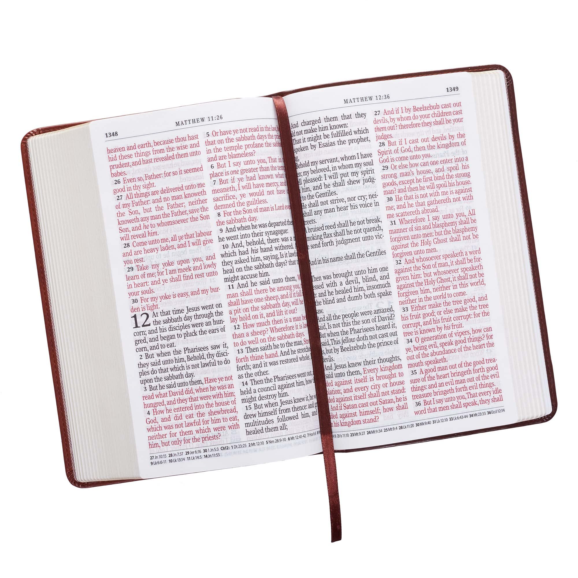 KJV Holy Bible, Giant Print Standard Size Faux Leather Red Letter Edition - Ribbon Marker, King James Version, Brown Two-tone