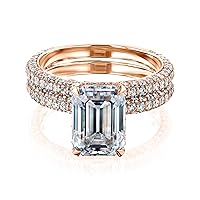 Kobelli Edina Emerald Moissanite Lab Diamond-Coated Bridal Ring Set 14k Gold