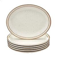 AmazonCommercial 11.5 in. x 9.25 in. White with Decal Melamine Oval Platter Narrow Rim - 6 Piece Set