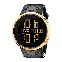 Gucci Swiss Quartz Gold-Tone and Rubber Dress Black Men's Watch(Model: YA114229)