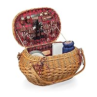 PICNIC TIME Highlander Deluxe Wicker Picnic Basket for 4 with Blanket and Wine Bag, One Size, Red & Blue Tartan Pattern
