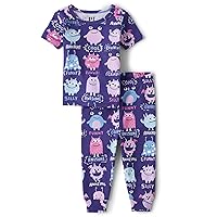 Baby Girls' and Toddler Short Sleeve Top and Pants Snug Fit 100% Cotton 2 Piece Pajama Set