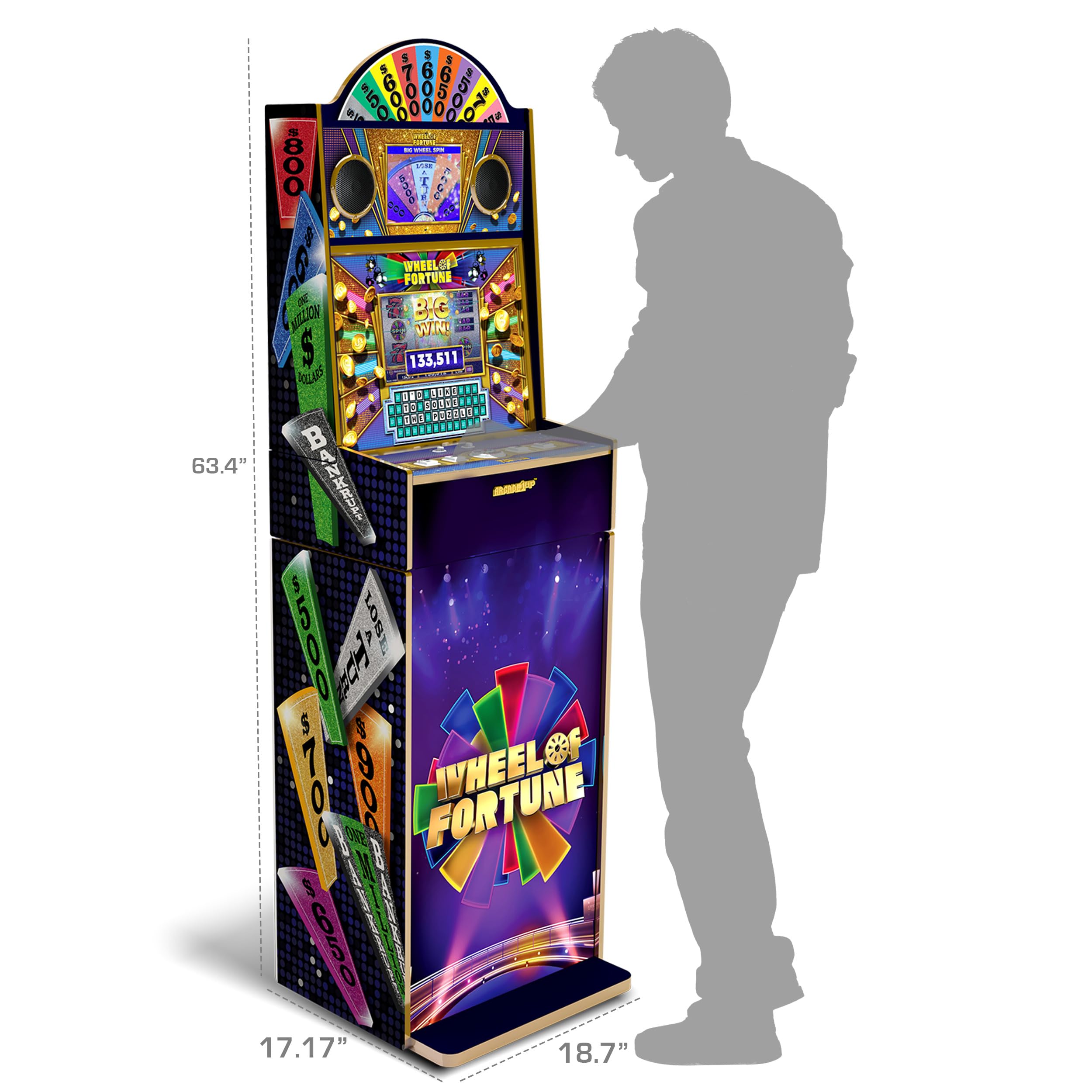 Wheel of Fortune Casinocade Deluxe Arcade Machine for Home, Over 5-feet-Tall Stand-up Cabinet, and 24 Games