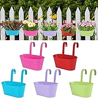 5 Pcs Hanging Flower Pot, Metal Iron Bucket Fence Hanging Planters for Outdoor Plants, Planter Box with Detachable Hooks for Railing Balcony Garden Yard