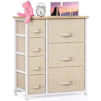 Pipishell 7 Drawer Fabric Dresser Storage Tower, Dresser Chest with Wood Top and Easy Pull Handle, Organizer Unit for Closets, Bedroom, Nursery Room, Office