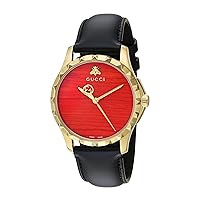 Gucci Swiss Quartz Gold-Tone and Leather Dress Black Men's Watch(Model: YA126464)