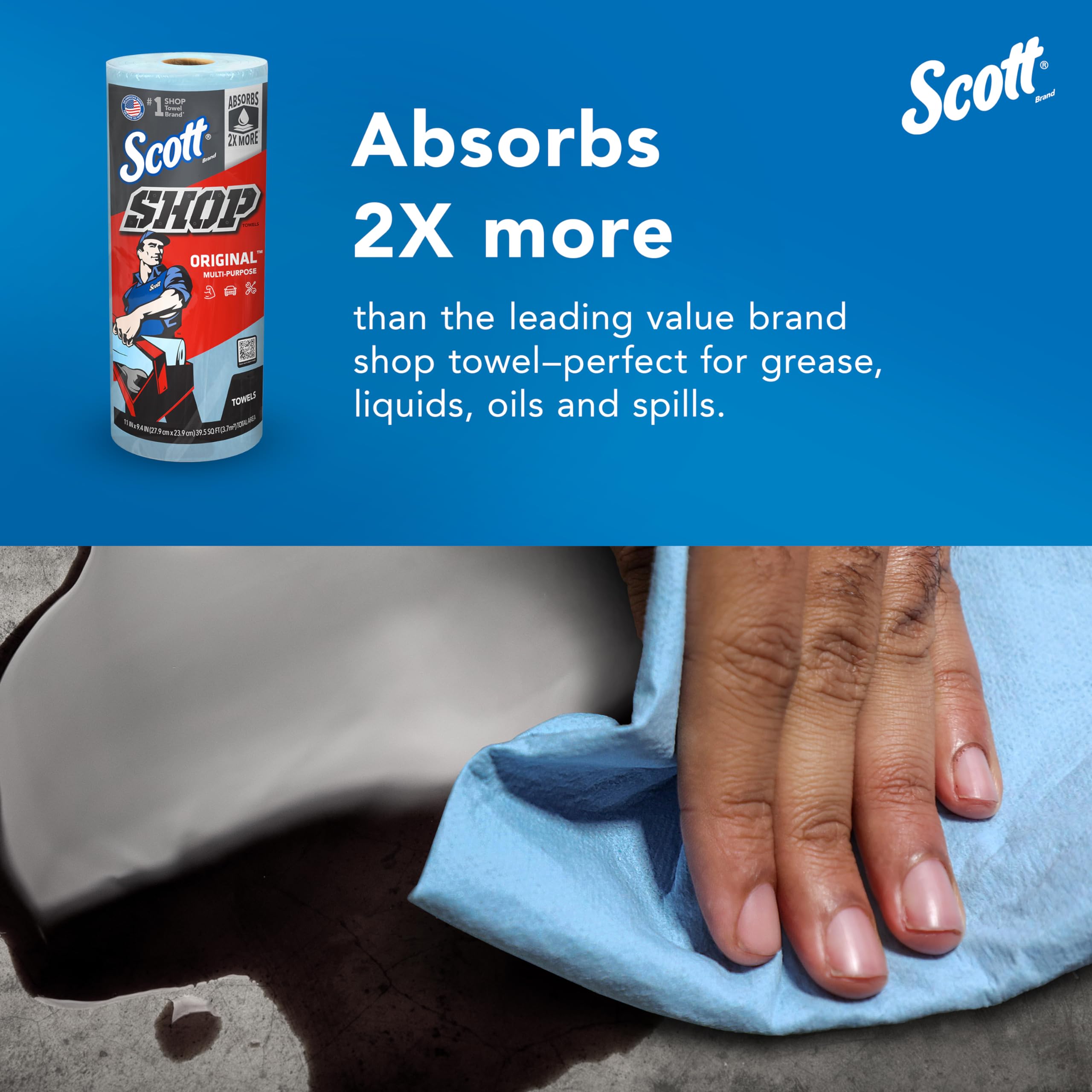 Scott® Shop Towels Original™ (55990), Blue Shop Towels, Big Rolls, 4 Packs of 6 Rolls, 11