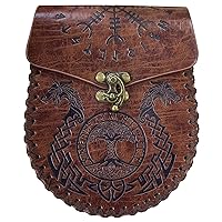 Nordic Embossed Belt Pouch - Renaissance Costume Accessories LARP Waist Bag Cosplay Coin Purse Retro Medieval Brown Leather Side Pack Vintage Portable Belt Bag For Halloween