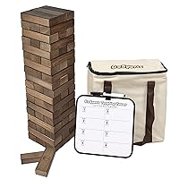 GoSports Large Wooden Toppling Tower - Stacks Up to 3 ft - Brown Wood Stain, Gray, or Natural
