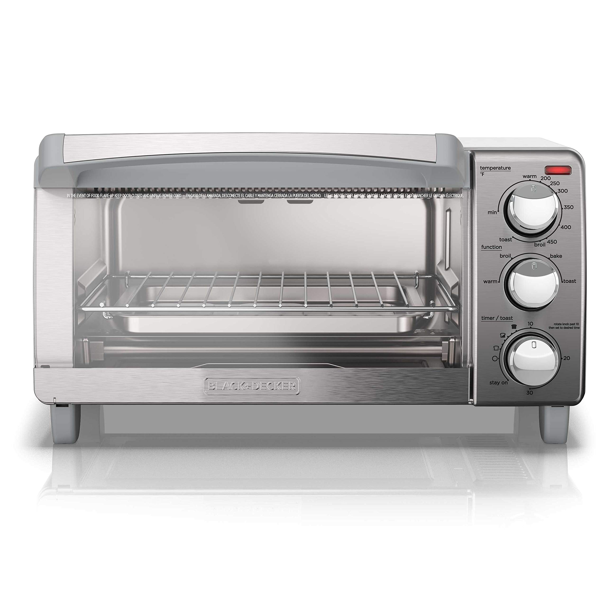 BLACK+DECKER 4-Slice Toaster Oven with Natural Convection, Bake, Broil, Toast, Keep Warm