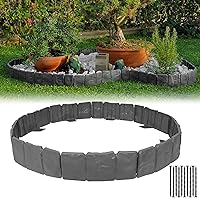 Garden Edging Border NO DIG, with Landscape Edging Anchoring Spikes, Gray Stone Effect Plastic Lawn Edging Fencing, Interlocking Yard Lawn Edging for Flower Bed | 24 Ft | 30Pcs | Gray |