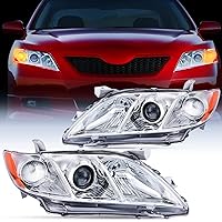 Nilight Headlight Assembly Compatible with 2007 2008 2009 Toyota Camry Headlamps Replacement Chrome Housing Amber Reflector Driver and Passenger Side, 2 Years Warranty