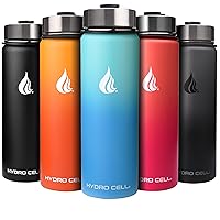HYDRO CELL Stainless Steel Insulated Water Bottle with Straw - For Cold & Hot Drinks - Metal Vacuum Flask with Screw Cap and Modern Leakproof Sport Thermos for Kids & Adults (Teal/Blue 24oz)