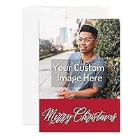 Personalized Christmas Card Custom Your Photo Image Upload Your Text Greeting Card, Christmas Holiday (Single Card)