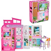 Barbie Doll House Playset, Getaway House with 11 Accessories Including 2 Chairs, 4 Play Areas & 360-degree Play
