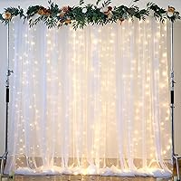 Sheer Backdrop Curtain with Lights String for Parites 20×10ft White Tulle Backdrop Curtain for Wedding Baby Shower Birthday Party Photo Shoot Decorations(4 Panels 5ft×10ft)