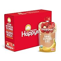 Happy Baby Organics Stage 2 Baby Food Pouches, Gluten Free, Vegan & Healthy Snack, Clearly Crafted Fruit & Veggie Puree, Apples Blueberries & Oats, 4 Ounces (Pack of 8)