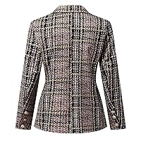 Women Business Blazer Attire Double Breasted Suit Coat Casual Plaid Print Office Work Jacket Lapel Suit Coat Tops