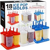 Jumbo Set of 18 Classic Ice Pop Popsicle Molds - Sets of 6 Red, 6 White & 6 Blue - Reusable USA Colored Ice Pop Makers