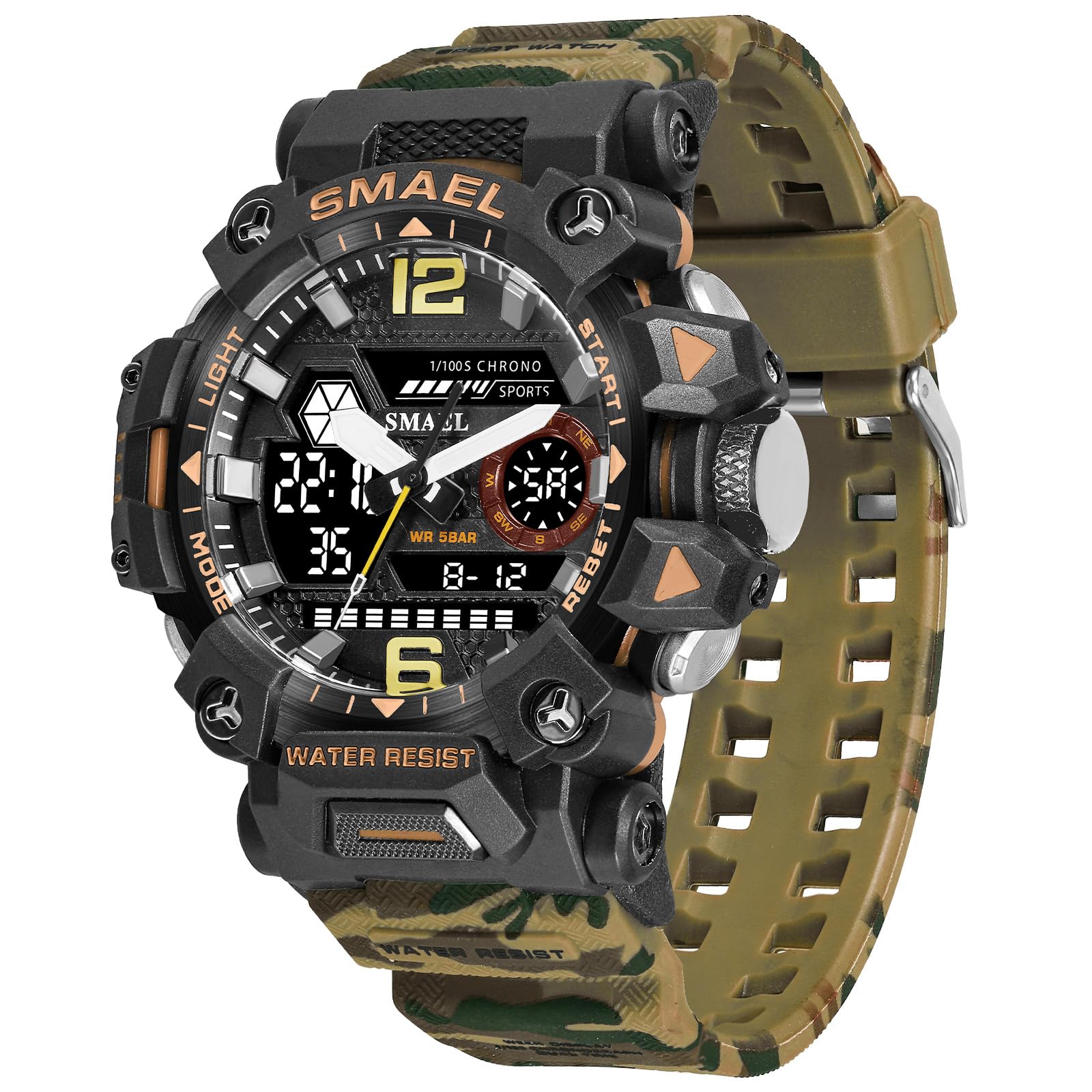 SMAEL 8072 Men Waterproof Watches Janpenese Quartz Chronograph Heavy-Duty Watch Men Alarm Electronic Wristwatch