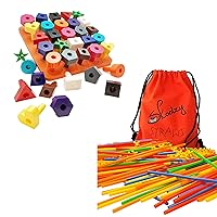 Skoolzy Peg Board Toddler Stacking Toys - STEM Toys Connecting Straws Building Kits