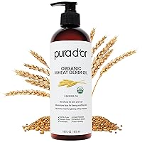 PURA D'OR 16 Oz ORGANIC Wheat Germ Oil - 100% Pure & Natural USDA Certified Cold Pressed Carrier Oil - Vitamin E Rich, Moisturizing & Nourishing Anti-Aging Properties - Healthy Hair Growth & Skincare