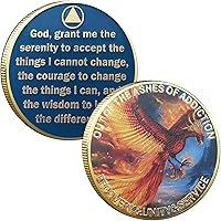 Out of The Ashes of Addiction Phoenix Sobriety Chip AA Medallion Serenity Prayer Challenge Coin