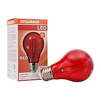 SYLVANIA LED Red Glass Filament A19 Light Bulb, Dimmable, Efficient 4.5W, E26 Medium Base - 1 Pack (70300)