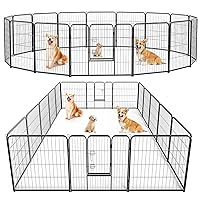 Sweetcrispy Dog Playpen Indoor - Pet Fence Exercise Pen for Yard Gate 16 Panels Foldable Puppy Playpens with Doors Metal Dog Pen for Camping, RV, Outdoor, Small/Medium/Large Pets, 32” Height